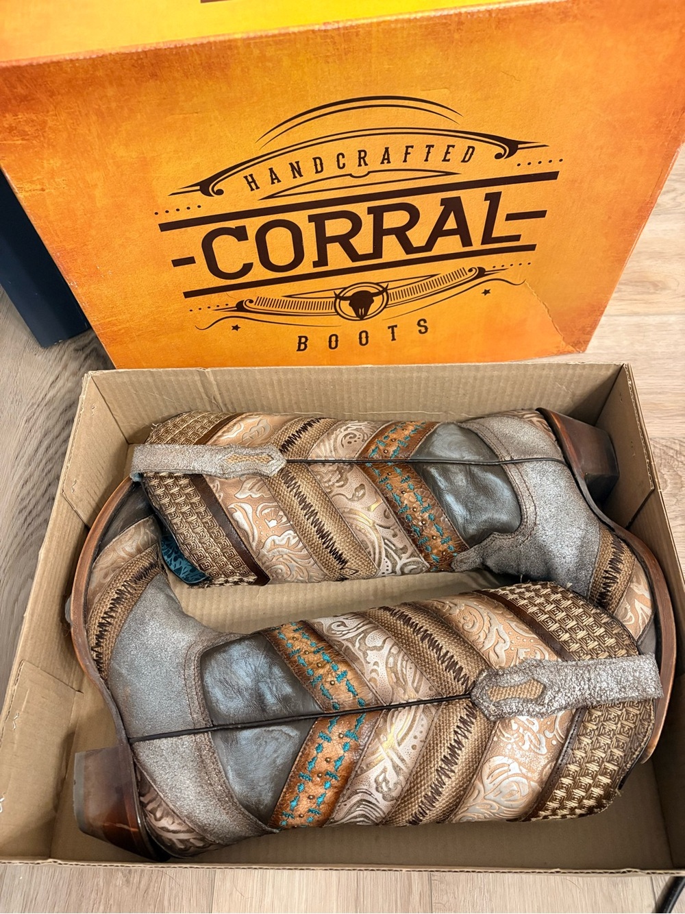 Corral Brown and Turquoise Multi-Panel Western Boots
